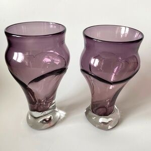 Vintage AMETHYST GLASS HANDBLOWN Tumblers Set Of 2 Signed